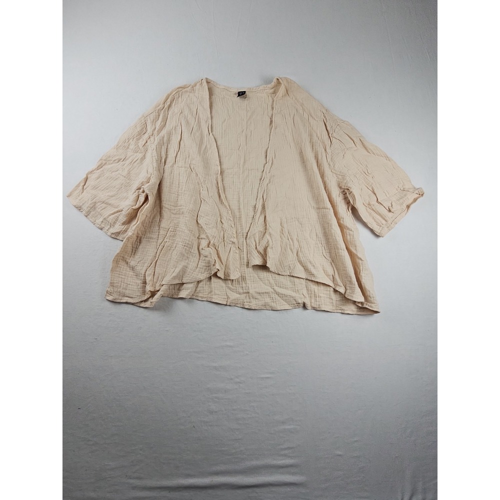 SHEIN Curve Women's 1XL Beige 100% Cotton Open Front Kimono Cardigan Oversized